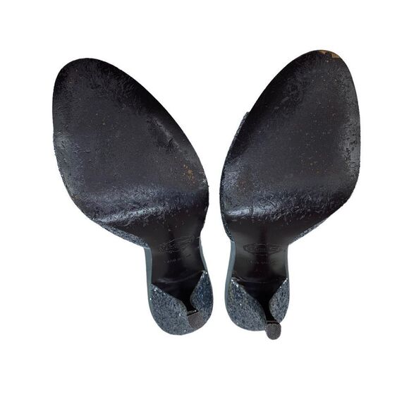 Hale Bob Bo Blue Glitter Heels Rhinestones Jewels Bows 8.5 Slides Mules - Picture 8 of 11